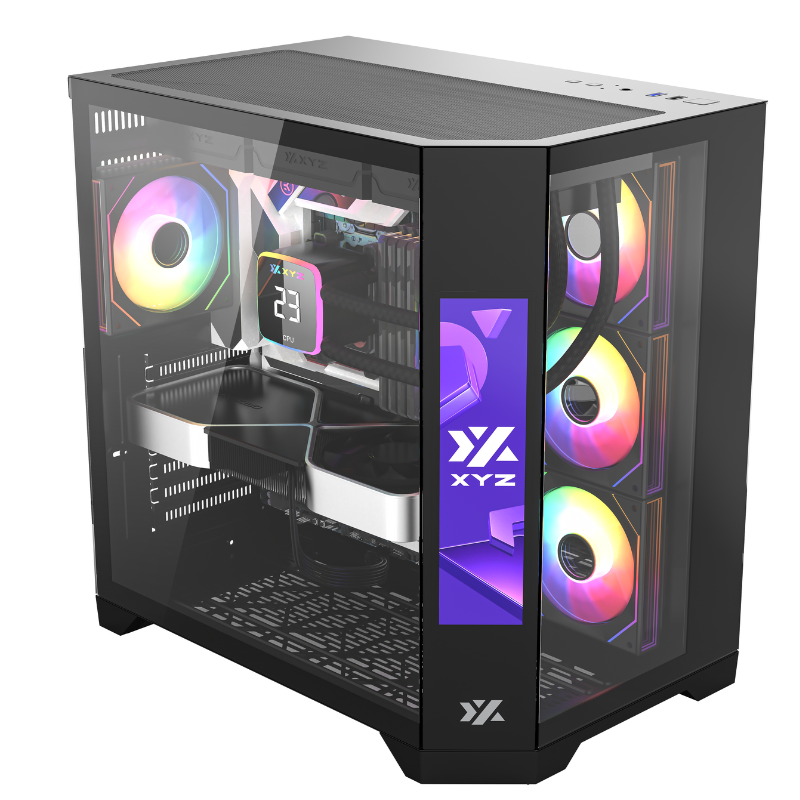 Gabinete Xyz Neutron Black  C/ 4 AURAX 120mm A-rgb +PWM+ RGB CONTROLADOR C/ Pantalla Led