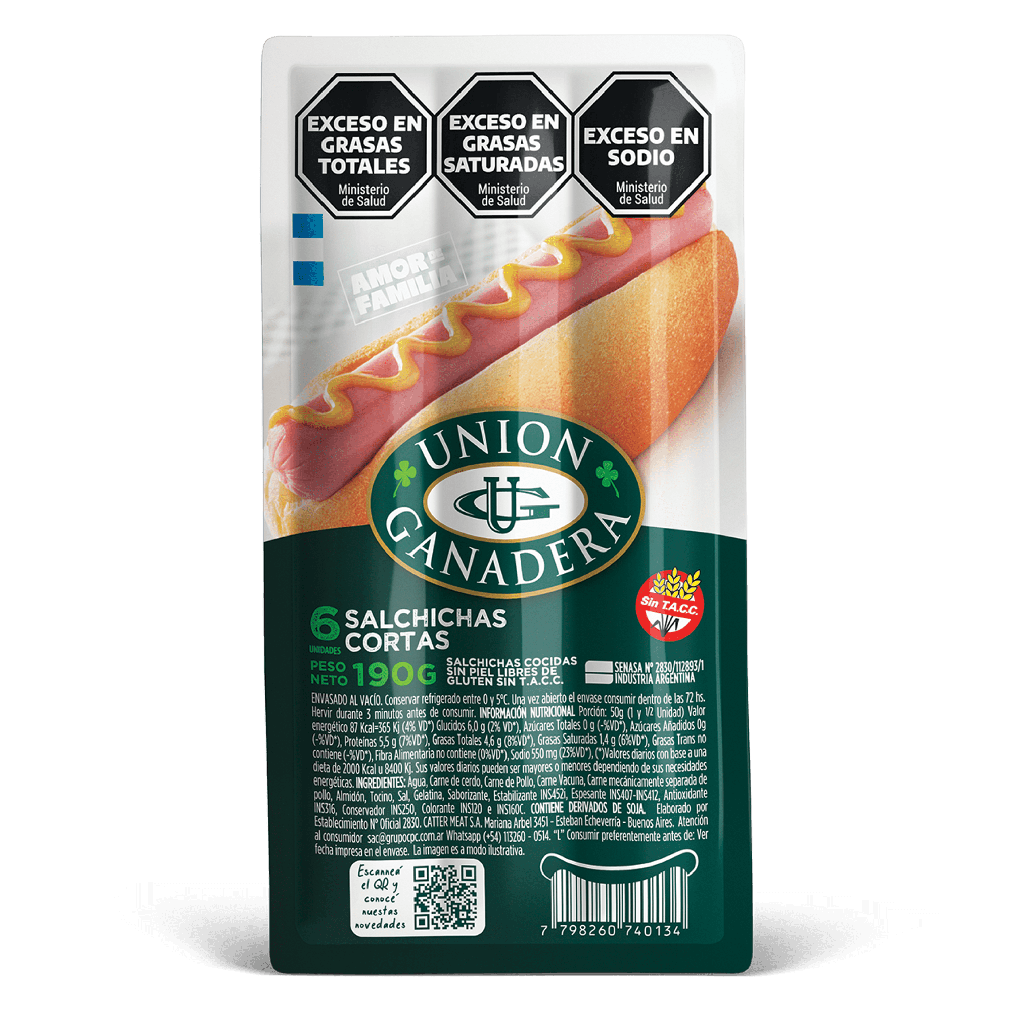 6 Salchichas Cortas UNIÓN GANADERA 190g