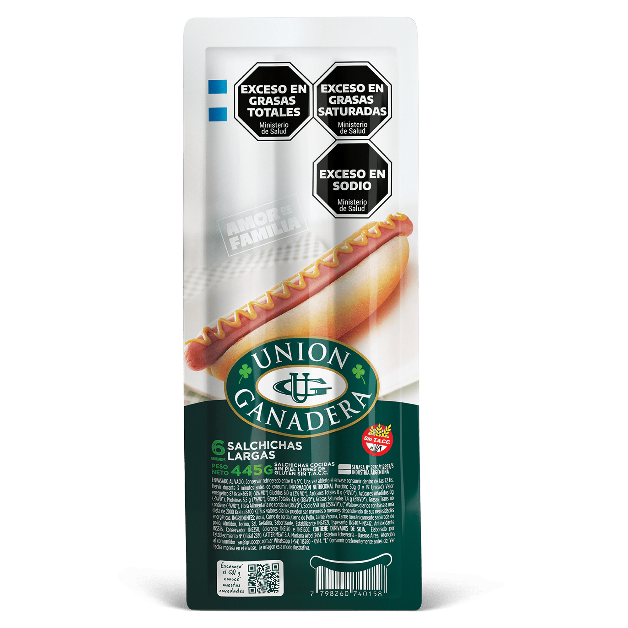 6 Salchichas Largas UNIÓN GANADERA 445g