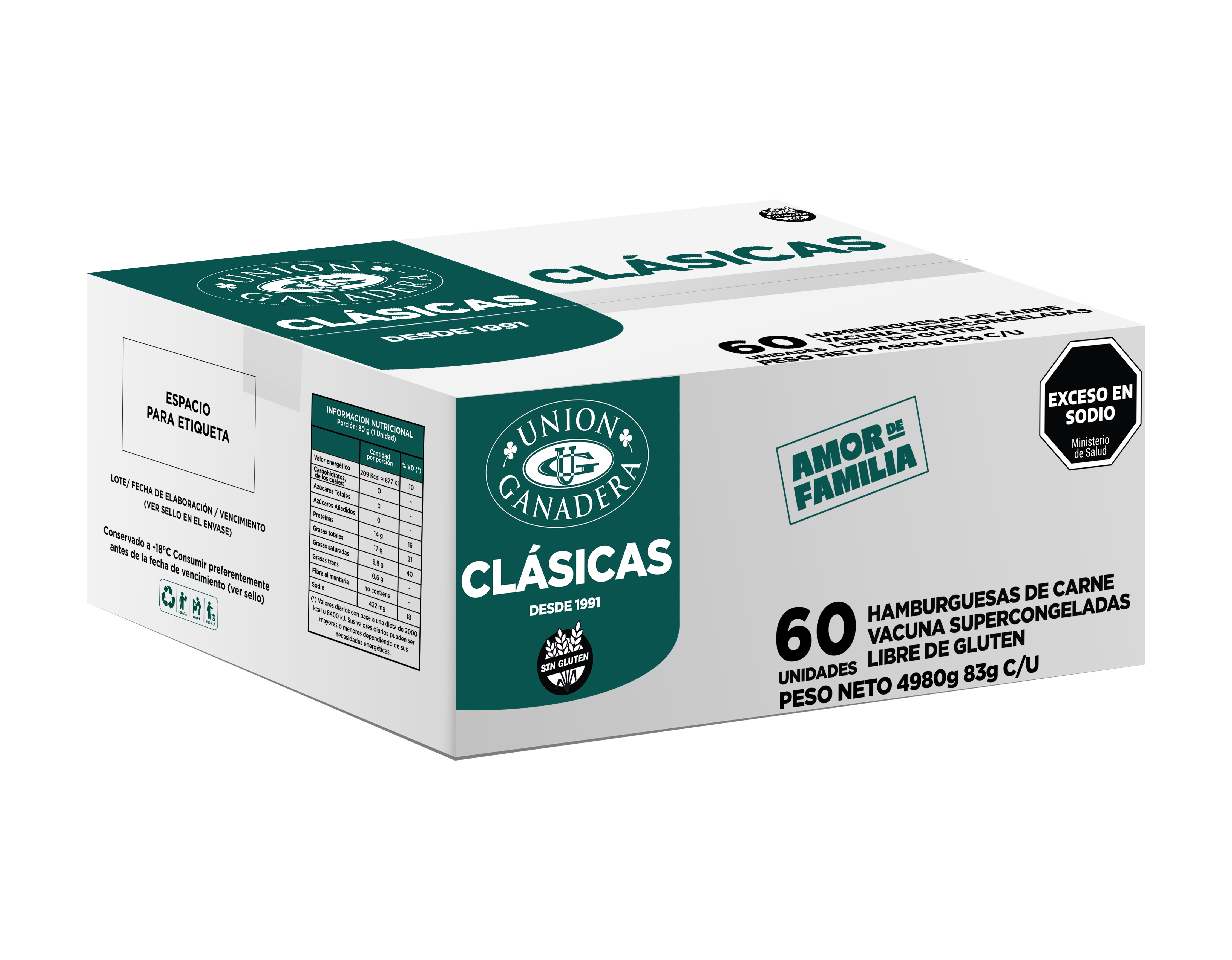 60 Hamburguesas 83grs Unión Ganadera pan Fargo y Aderezo