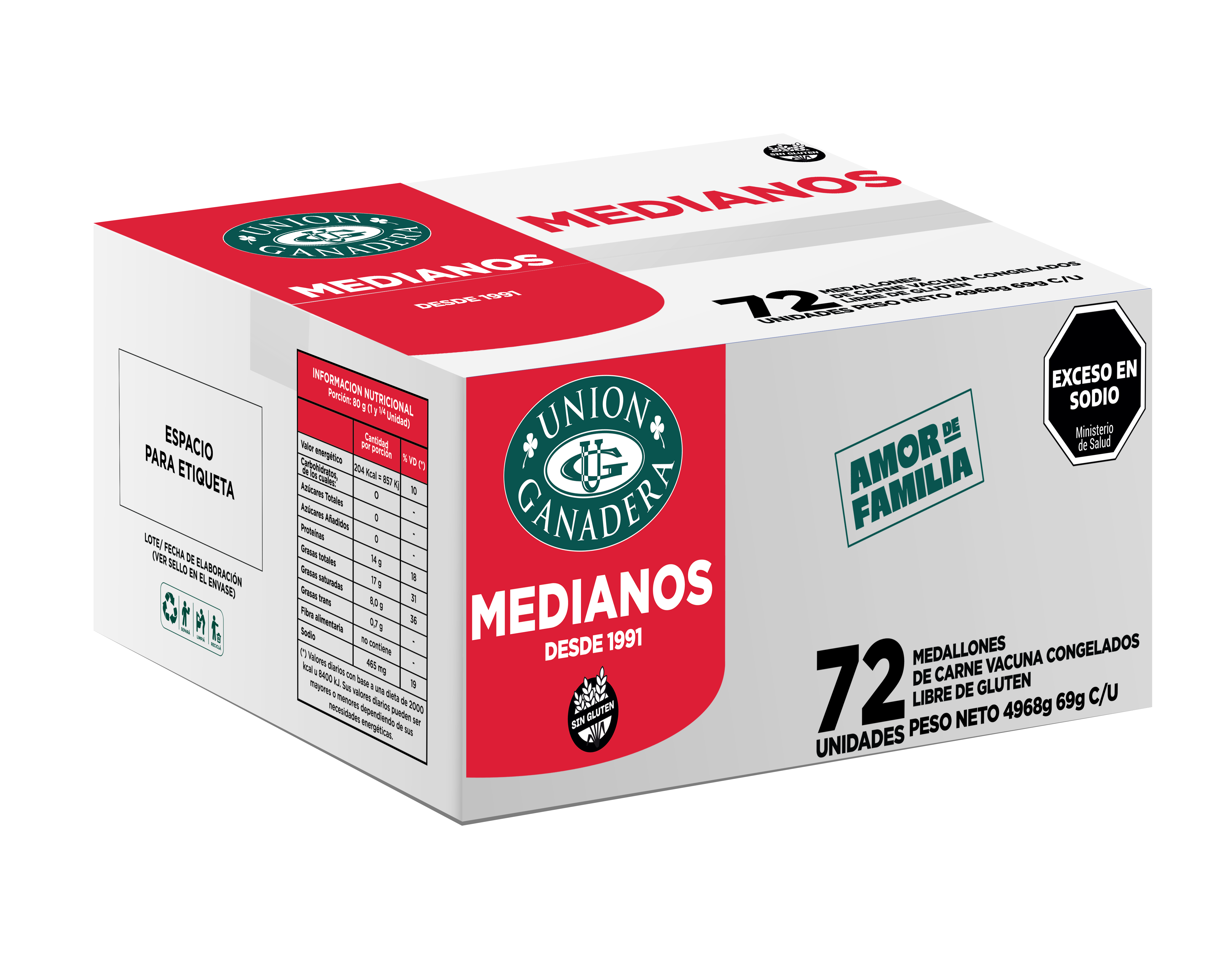 72 Hamburguesas Medallón medianas Unión Ganadera de 69grs