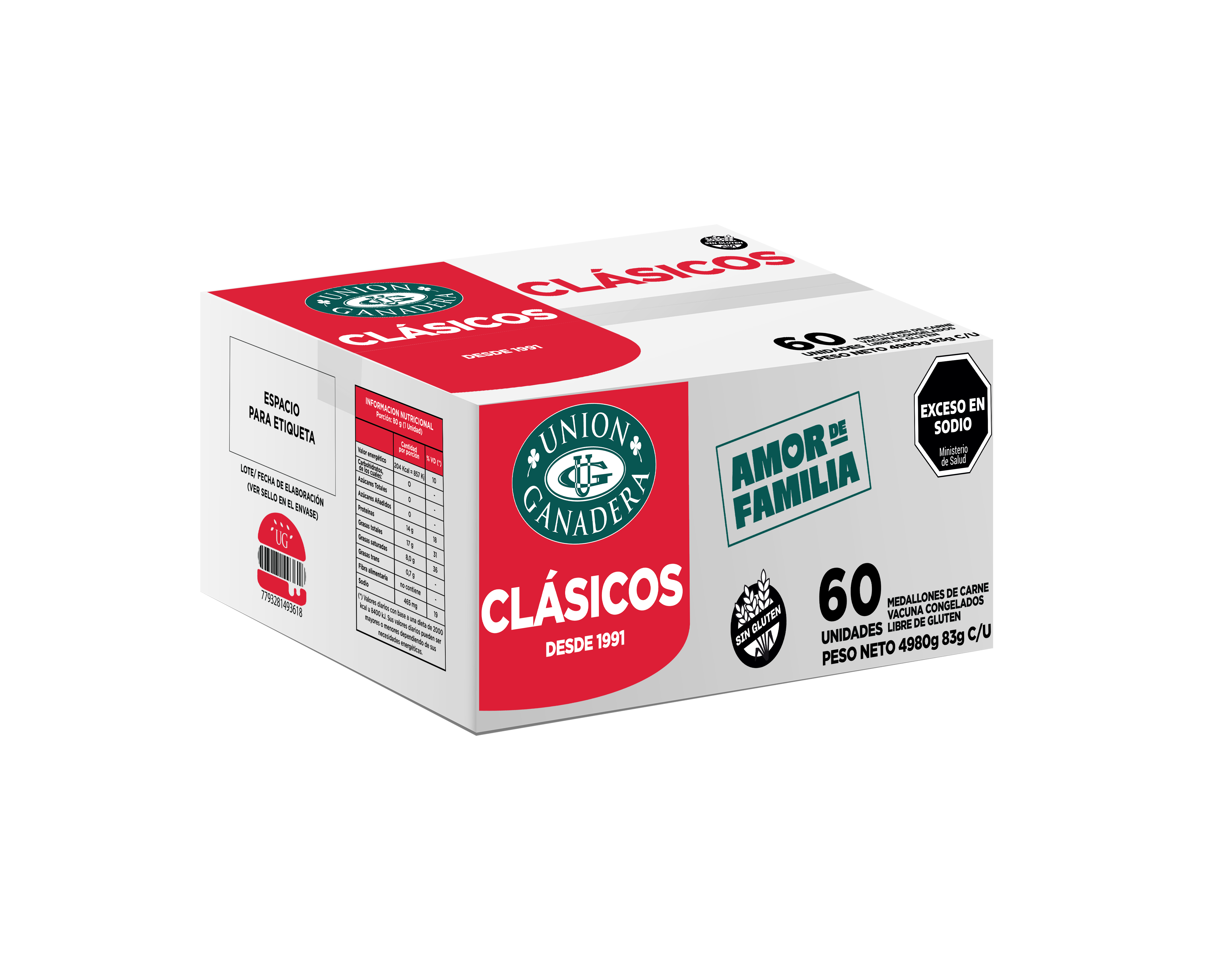 60 Hamburguesas Medallón clásicas Unión Ganadera 83grs