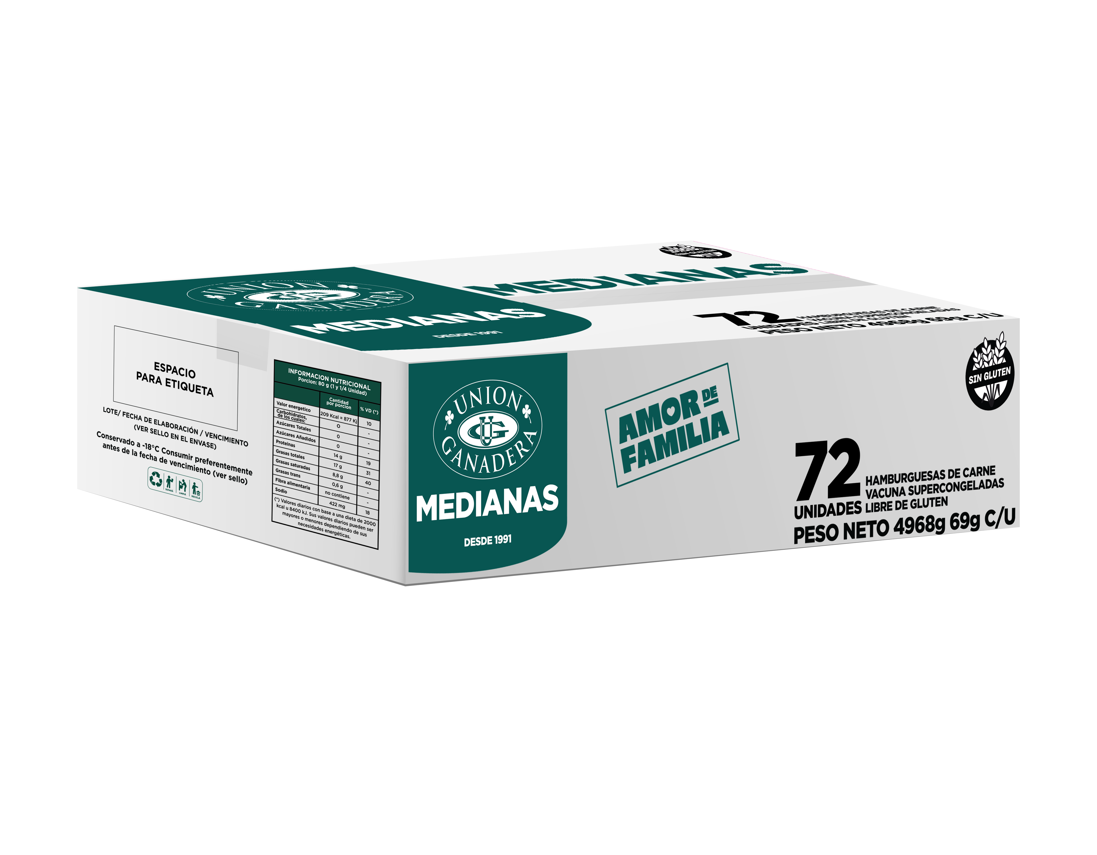 72 Hamburguesas medianas Unión Ganadera de 69grs