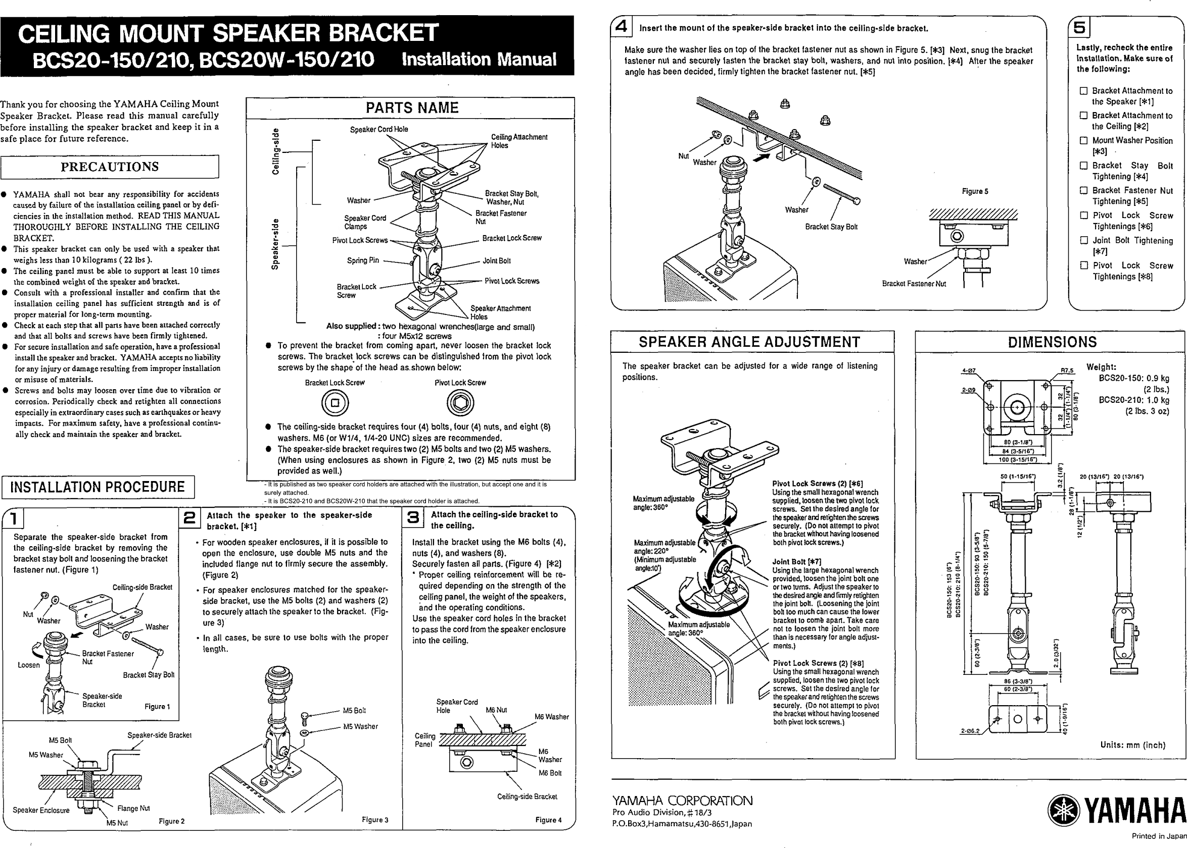 Par De Brackets De Montura Para Parlantes Yamaha Bcs20-150