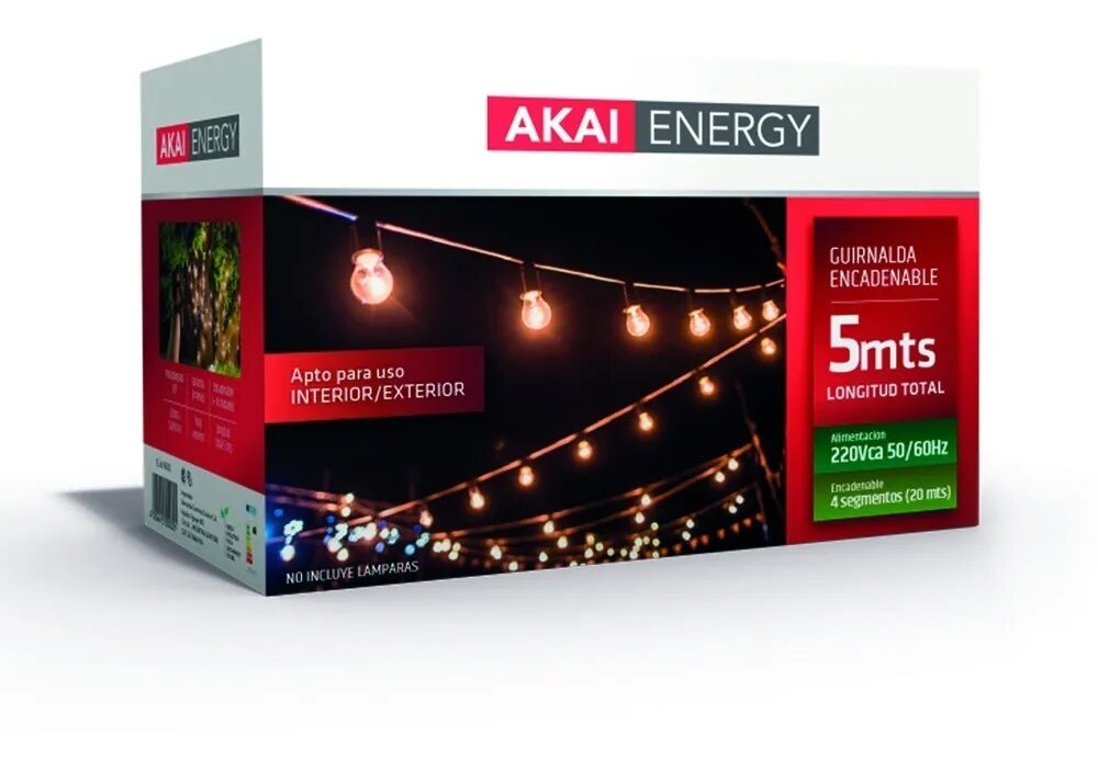 Guirnalda Exterior Negra 5 Metros 8 Portalámparas E27.