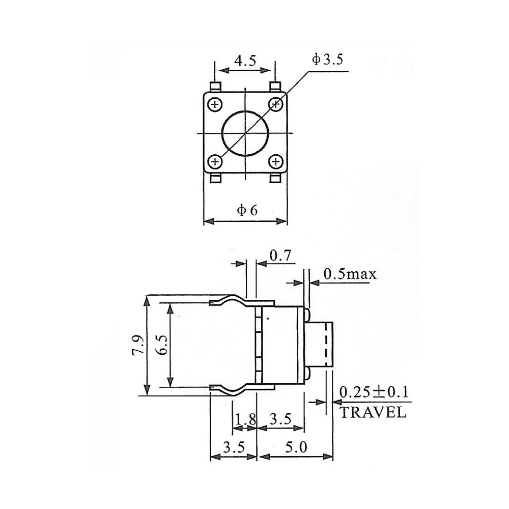Pulsador Tact Switch 4 Patas 6x6x5mm 0072
