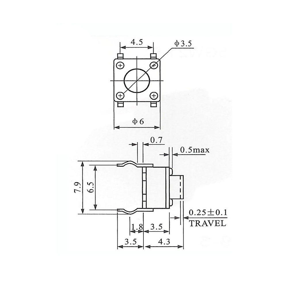 Pulsador Tact Switch 4 Patas 6x6x4,3 mm 0071