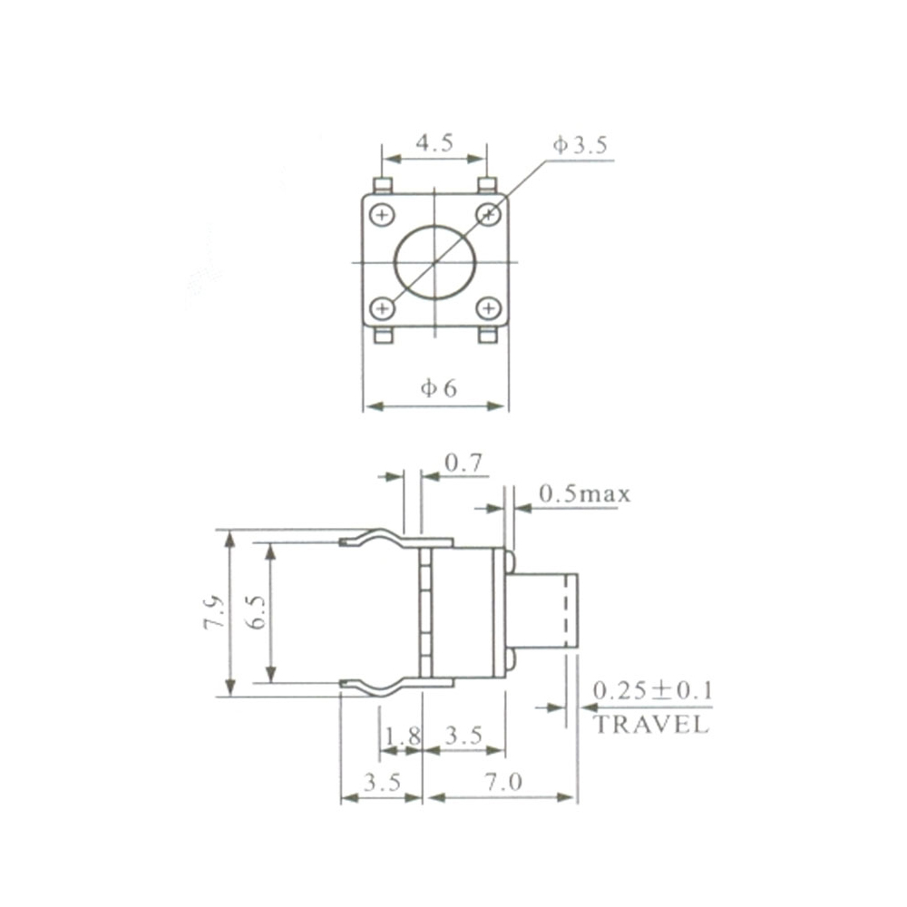 Pulsador Táctil Switch 4 Patas 6x6x7mm 0073