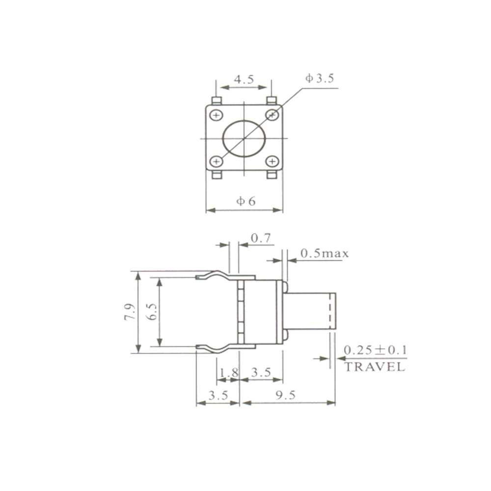 Pulsador Tact Switch 4 Patas 6x6x9,5mm0074