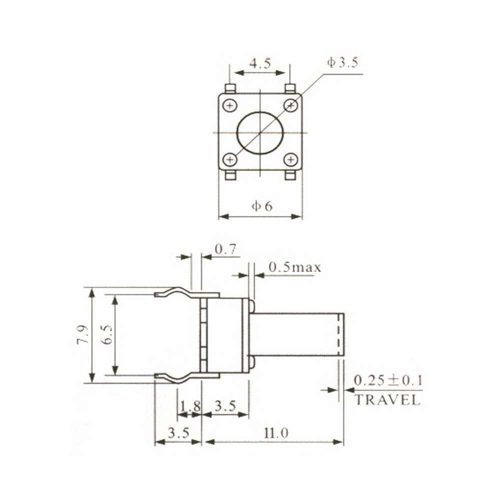 Pulsador Tact Switch 4 Patas 6x6x11mm 0074-1