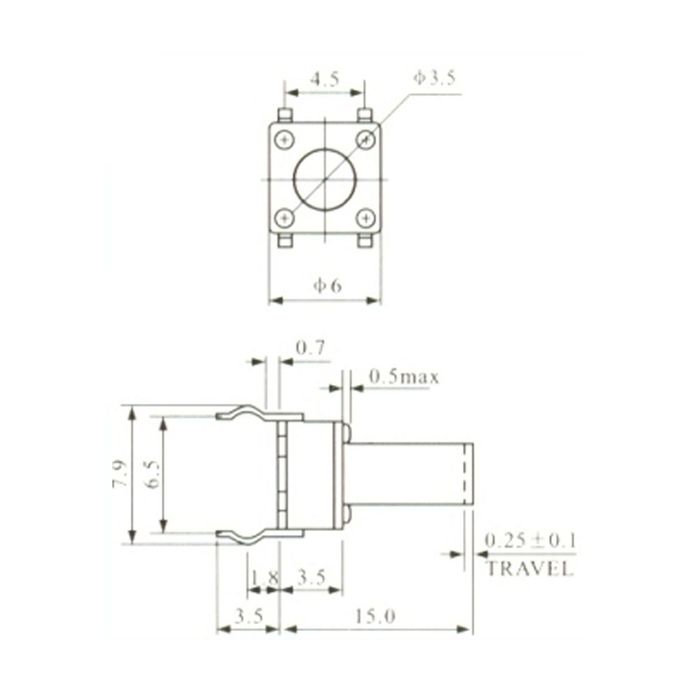 Pulsador Tact Switch 4 Patas 6x6x15mm 0076