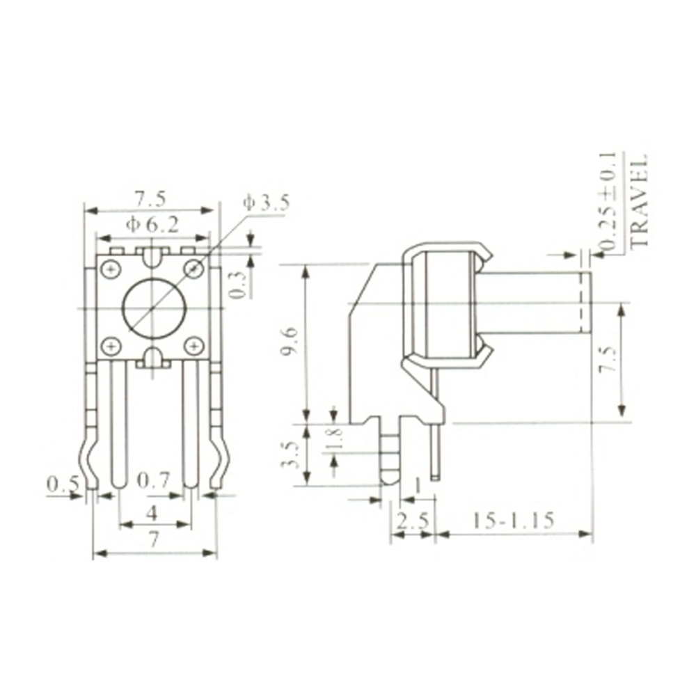 Pulsador Táctil Switch 4 Patas 7,5x7,5x15mm 0080-10