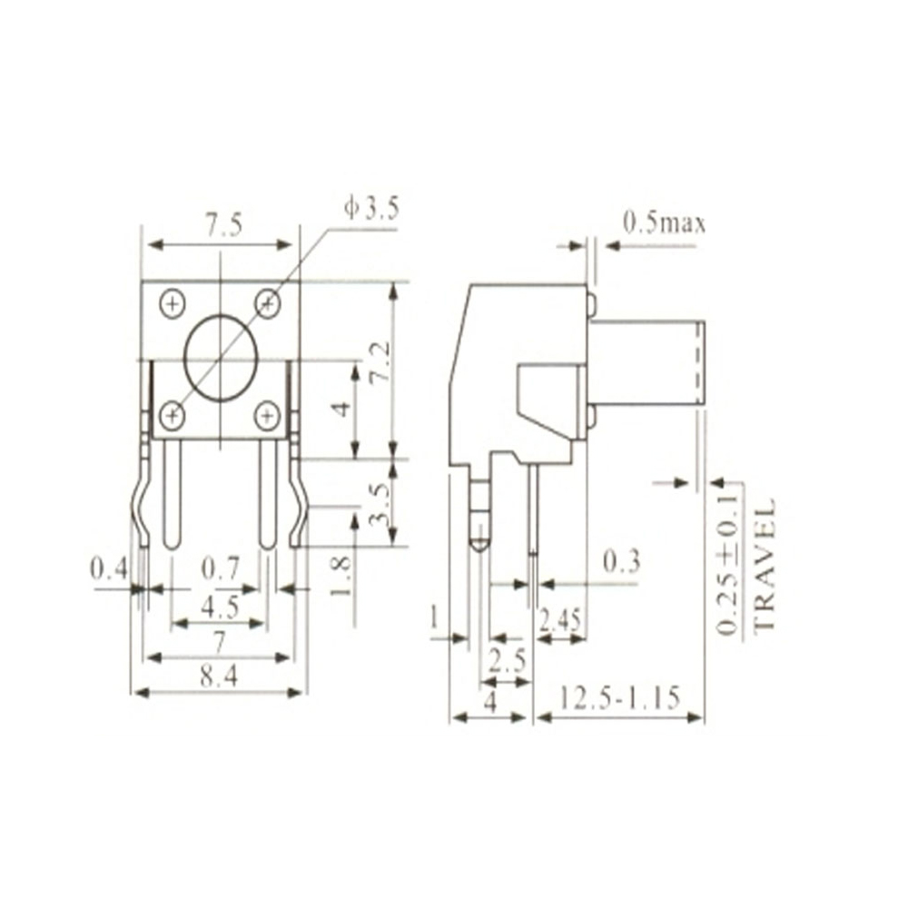 Pulsador Tact Switch 4 Patas 7,5x7,2x12,5 mm 0080-1