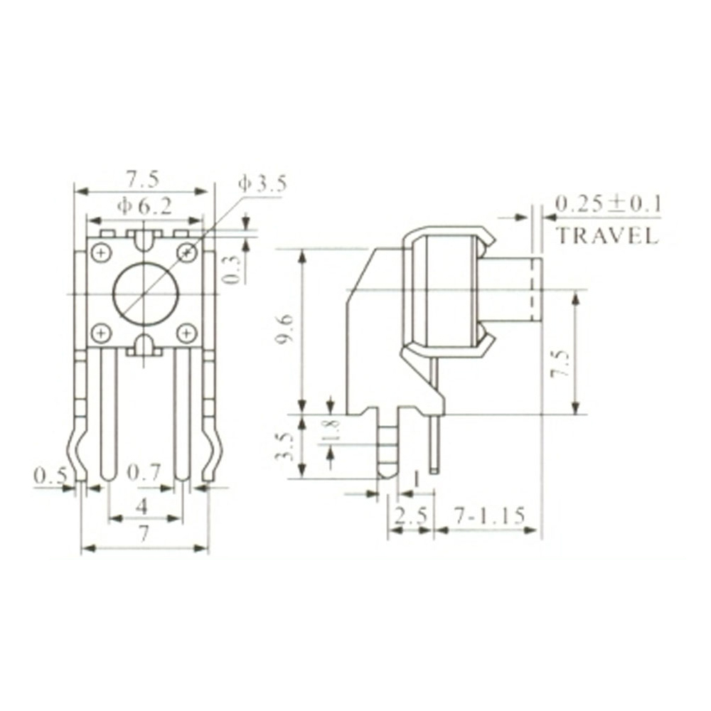 Pulsador Táctil Switch 4 Patas 7,5x7,5x7mm 0080-7