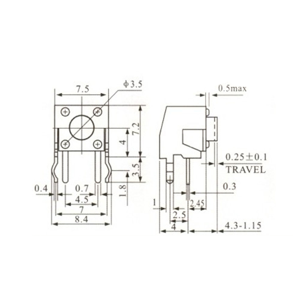 Pulsador Tact Switch 4 Patas 7,5x7,2x4,3mm 0077-1