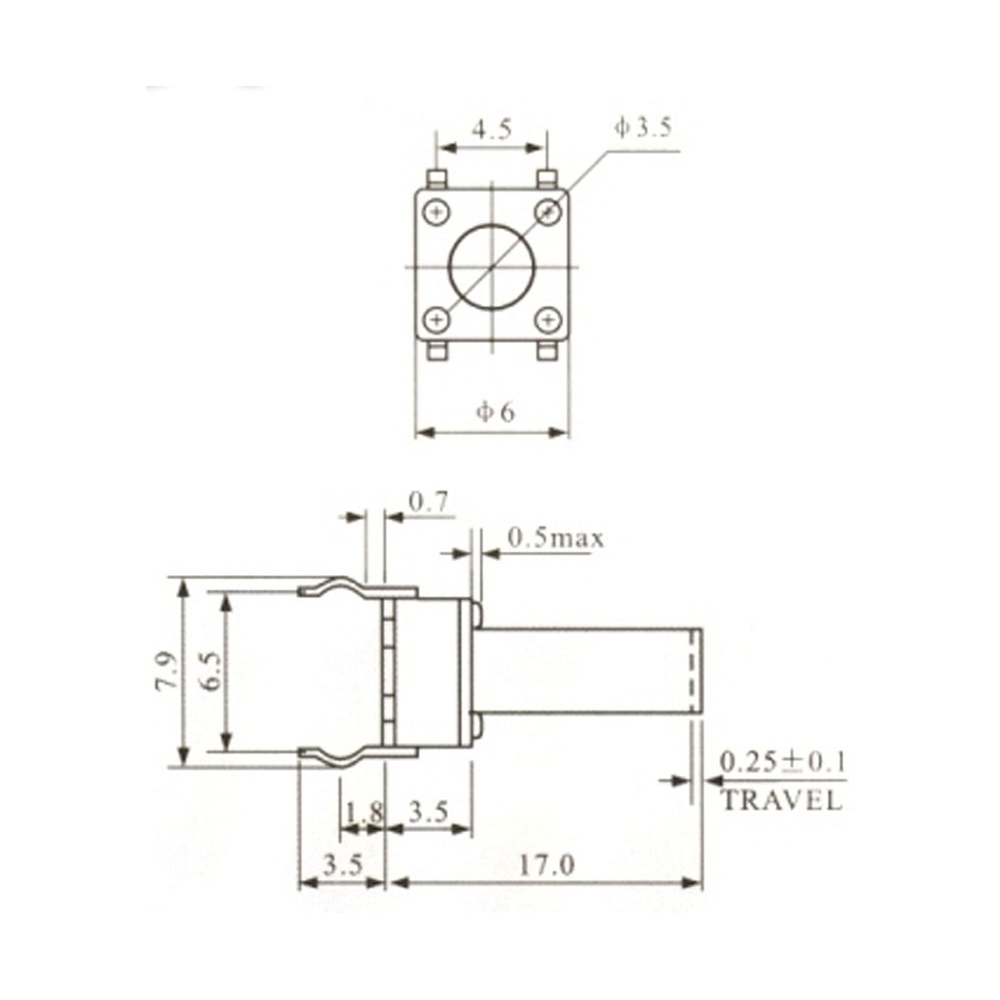 Pulsador Tact Switch 4 Patas 6x6x17mm 0076-1
