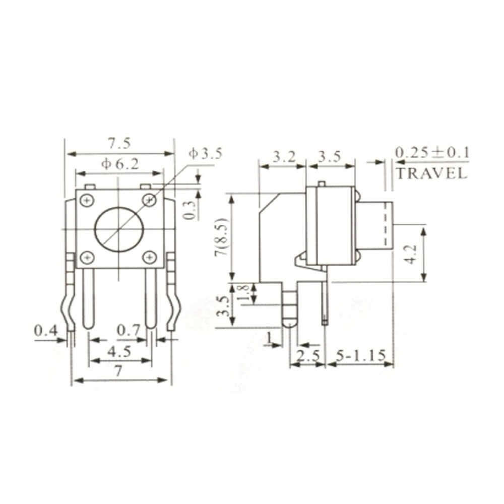 Pulsador Tact Switch 4 Patas 7,5x7,5x5mm 0081