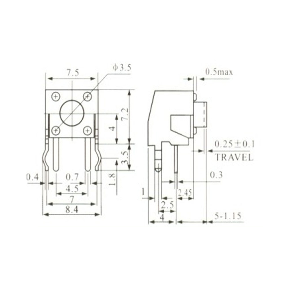 Pulsador Táctil Switch 4 Patas 7,5x7,2x5,1mm 0078