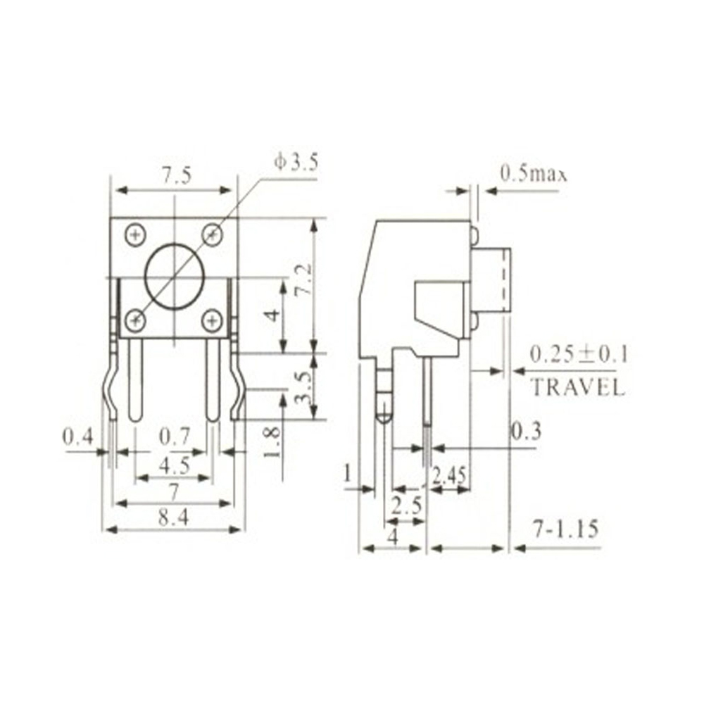 Pulsador Tact Switch 4 Patas 7,5x7,2x7mm 0079
