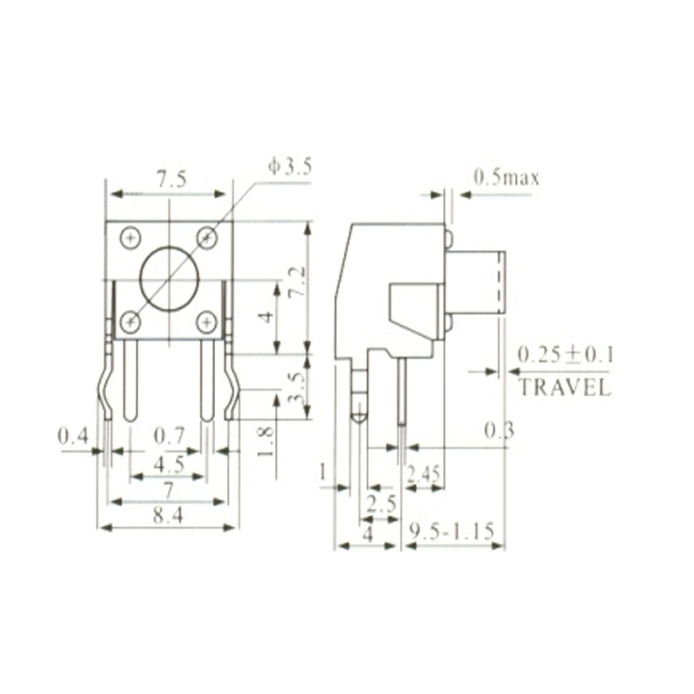 Pulsador Táctil Switch 4 Patas 7,5x7,2x9,5mm 0080