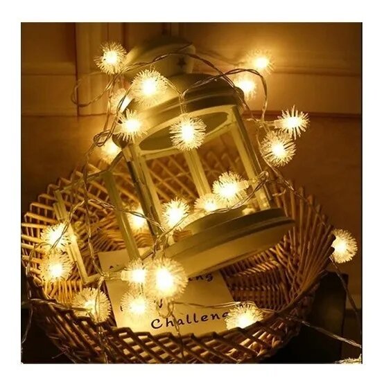 Guirnalda Luces Led Pompón 3 Metros Luz Fría 20 Leds A Pilas