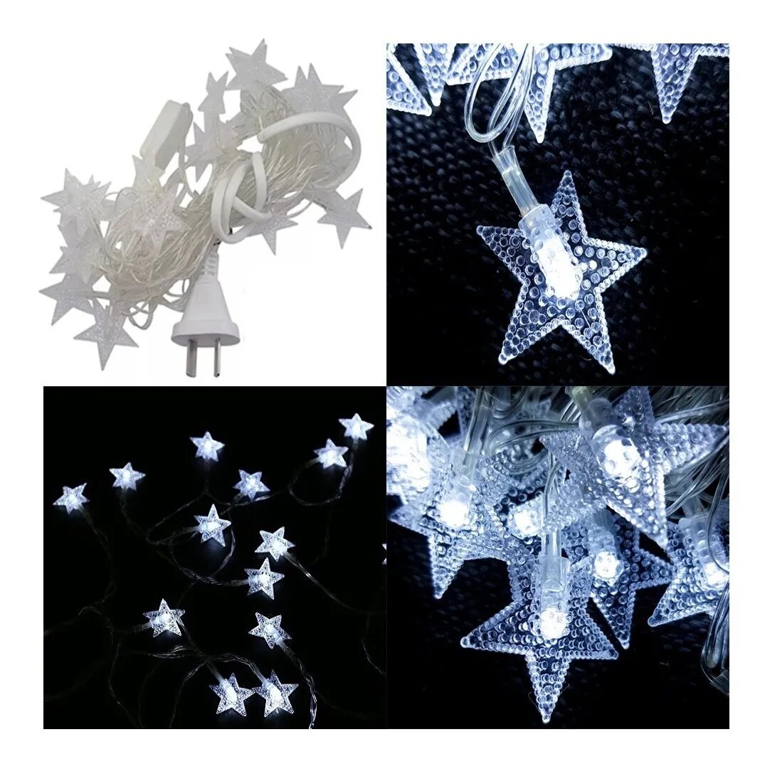 Guirnalda Luces Led Estrellas Cristal Luz Fría 3 Metros A Pilas
