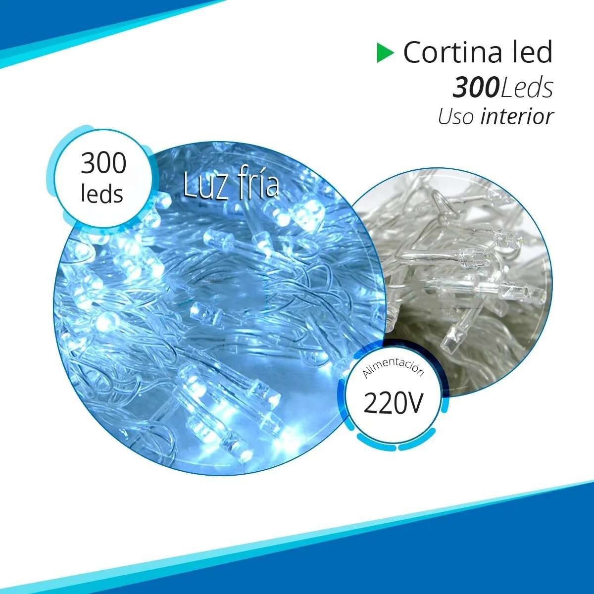 Cortina Luces Led Lluvia Luz Fría 3x3 mts 12 Tiras 220V
