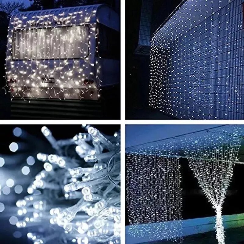 Cortina Luces Led Lluvia Luz Fría 3x3 mts 12 Tiras 220V