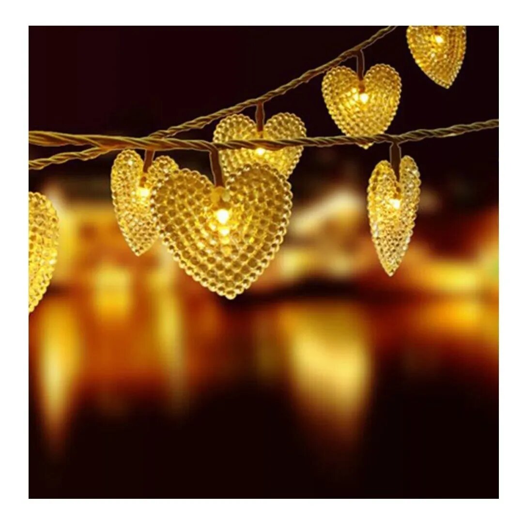 Guirnalda Luces Led Corazón 3 Metros Luz Cálida 20 Leds A Pilas