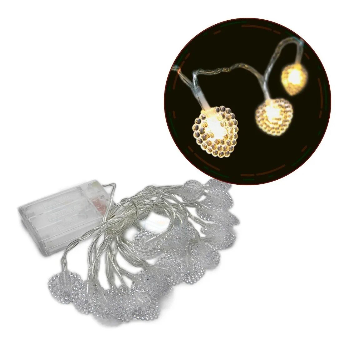 Guirnalda Luces Led Corazón 3 Metros Luz Cálida 20 Leds A Pilas