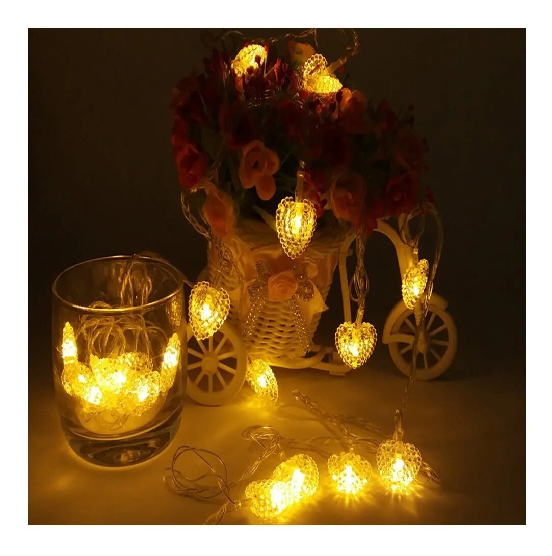 Guirnalda Luces Led Corazón 3 Metros Luz Cálida 20 Leds A Pilas