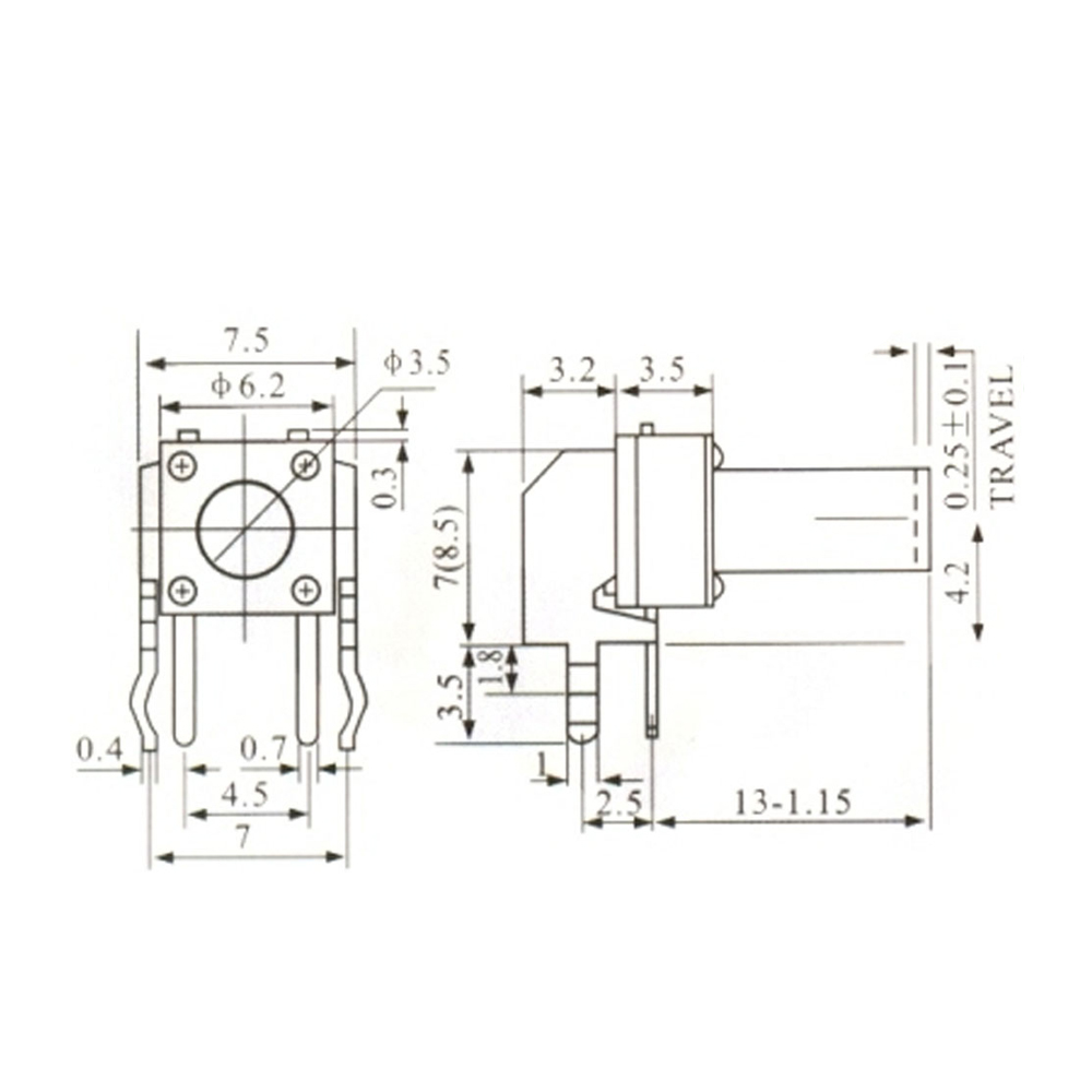 Pulsador Tact Switch 4 Patas 7,5x7,5x13mm 0084