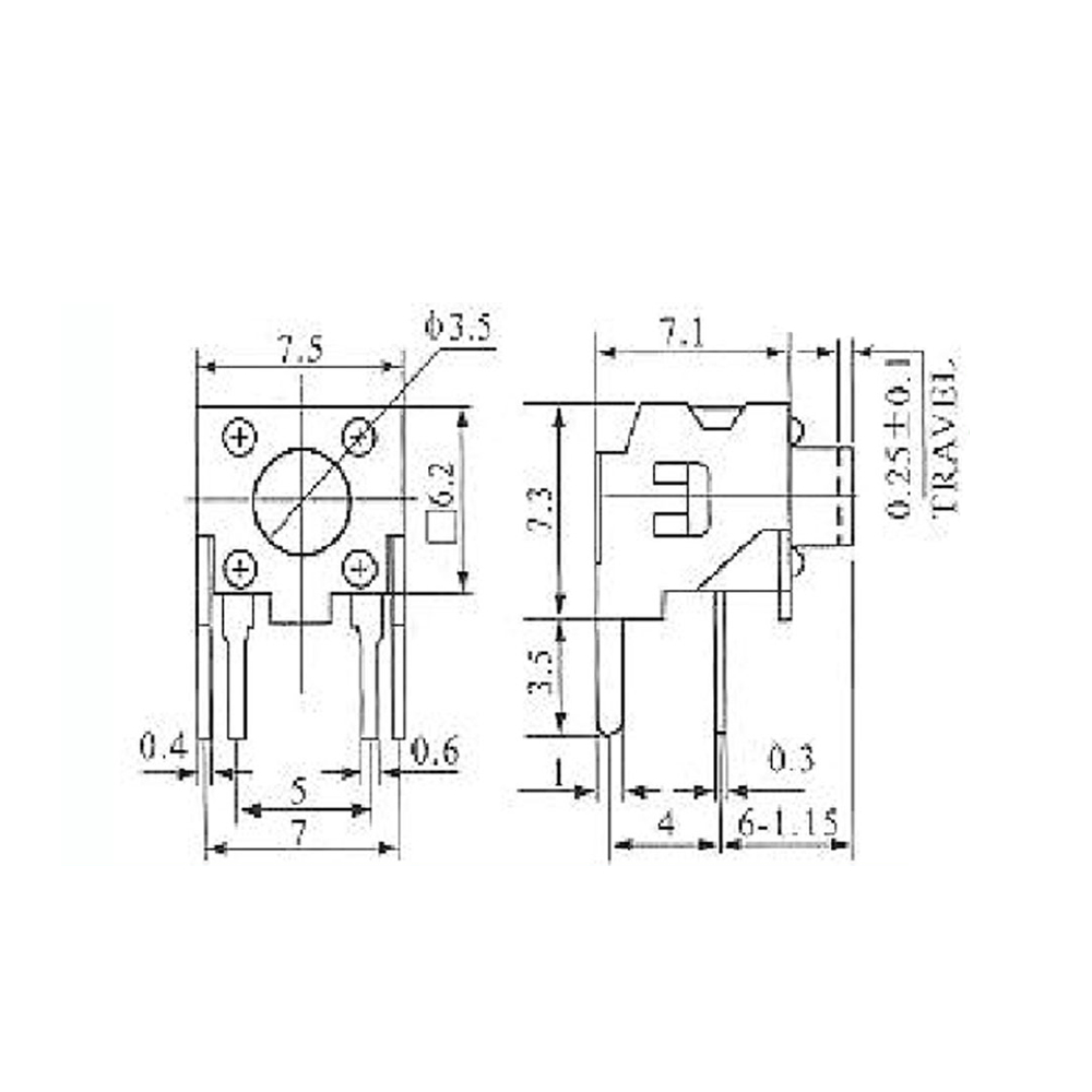 Pulsador Tact Switch 4 Patas 7,5x6,2x6mm 0086