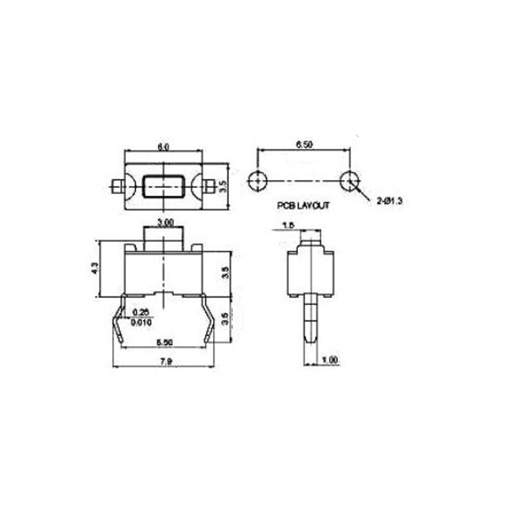 Pulsador Tact Switch 2 Patas SMD 3x6x4,3mm 0092-1