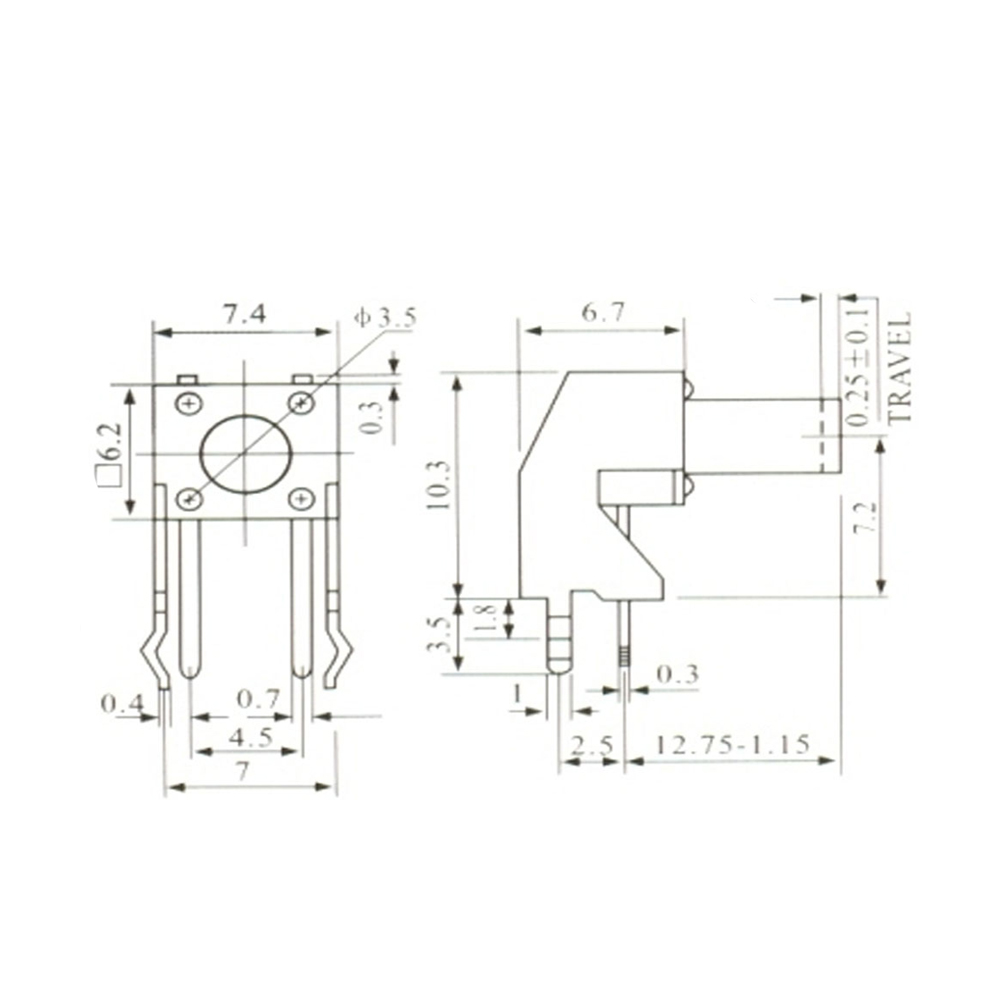 Pulsador Tact Switch 4 Patas 7,4x6,5x12,75 mm 0085