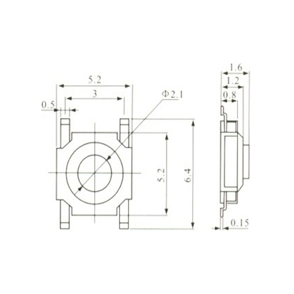 Pulsador Táctil Switch 5 Patas SMD 5,2x5,2x1,6mm 0091