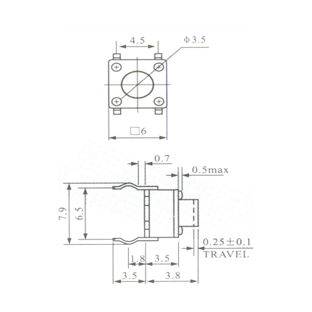 Pulsador Táctil Switch 4 Patas 4,5x4,5x3,8mm 0089