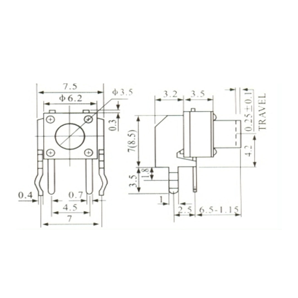 Pulsador Tact Switch 4 Patas 7,5x7,5x6,5 mm 0082