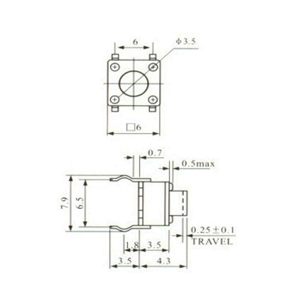 Pulsador Táctil Switch 4 Patas SMD 6x6x3,8mm 0089-2