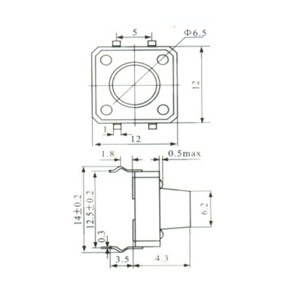 Pulsador Táctil Switch 4 Patas 12x12x4,3mm 0093