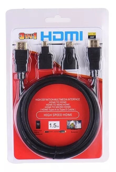 Cable HDMI + Adaptadores Micro HDMI y Mini HDMI