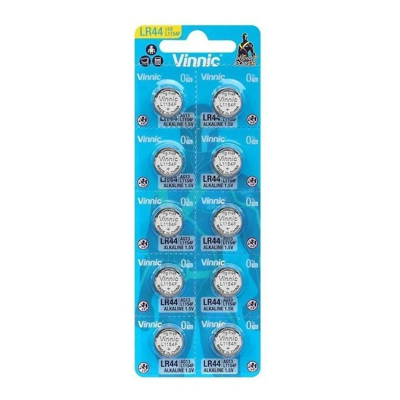 Pila Botón Vinnic LR44 L1154F Alcalina 1.5V x Unidad