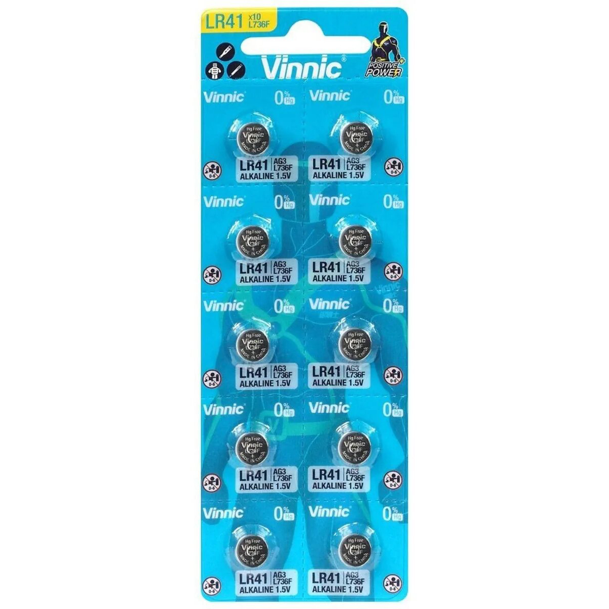 Pila Botón Vinnic LR41 L736F Alcalina 1.5V x Unidad