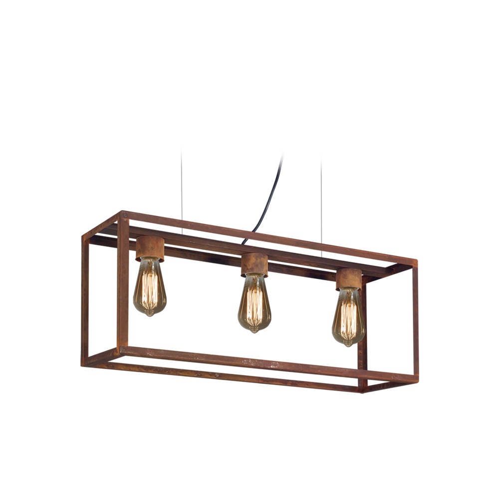 Colgante Rectangular De Hierro 3 Luces E27 Para Interior (Negro, Oxidado)
