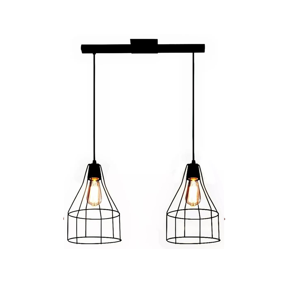 Lámpara Colgante Para 2 Luces Jaula Botella Vintage + Riel (Negro, Blanco, Cobre, Oxidado)