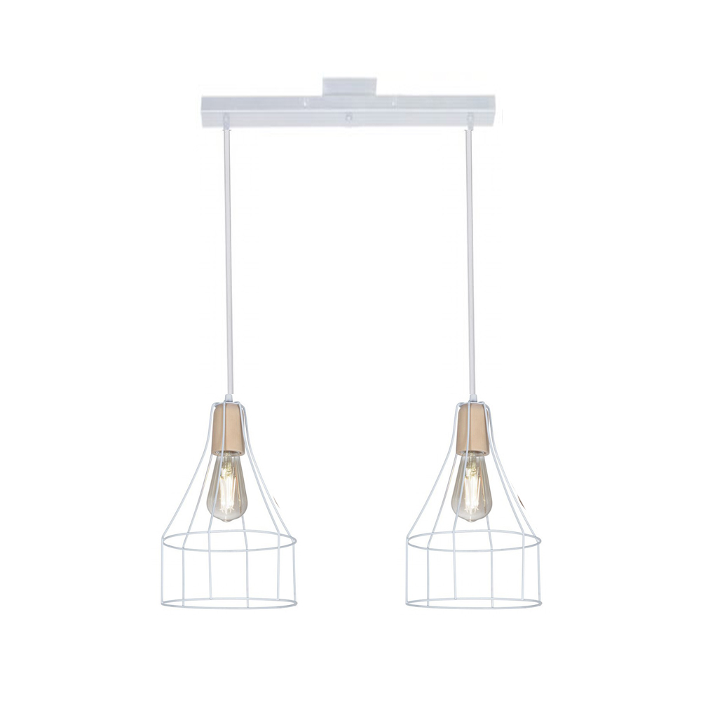 Lámpara Colgante Para 2 Luces Jaula Botella Vintage + Riel (Negro, Blanco, Cobre, Oxidado)