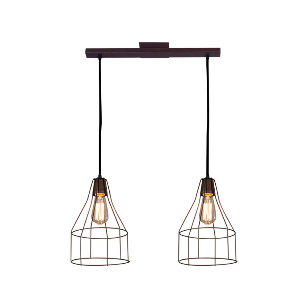 Lámpara Colgante Para 2 Luces Jaula Botella Vintage + Riel (Negro, Blanco, Cobre, Oxidado)