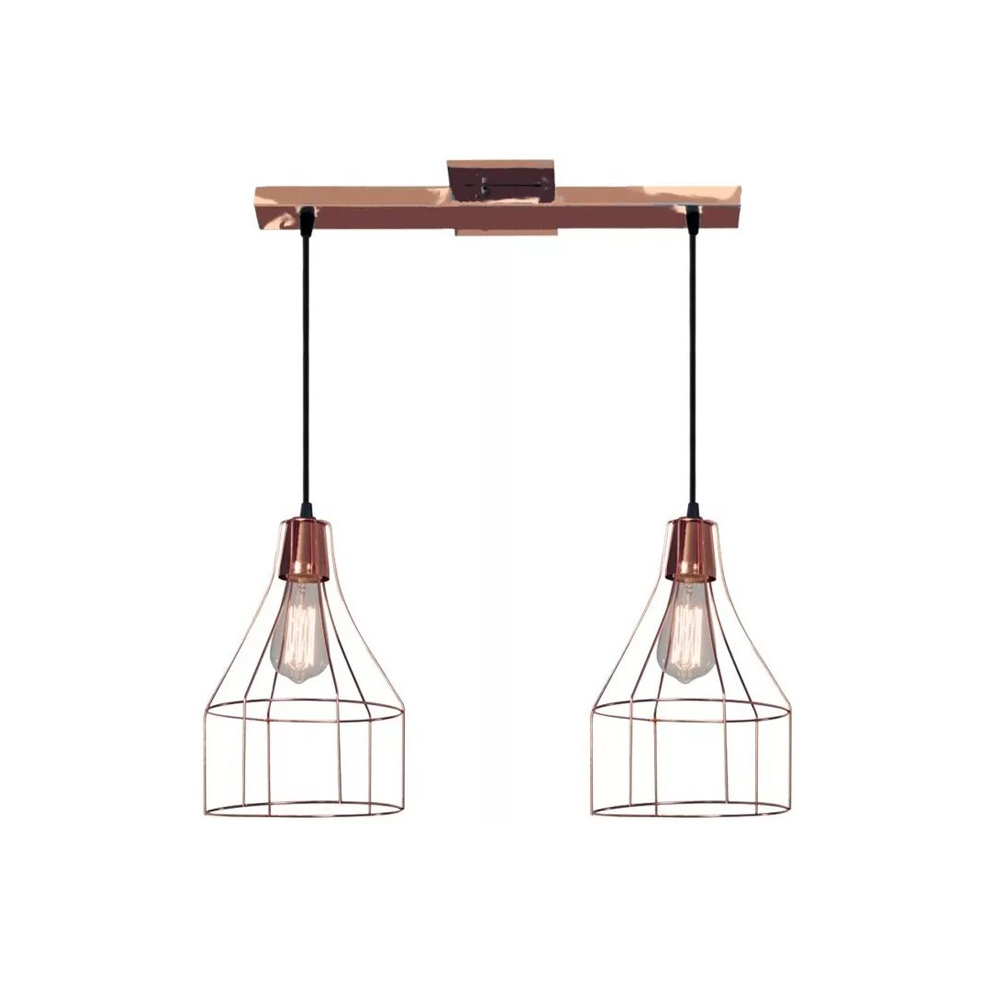 Lámpara Colgante Para 2 Luces Jaula Botella Vintage + Riel (Negro, Blanco, Cobre, Oxidado)