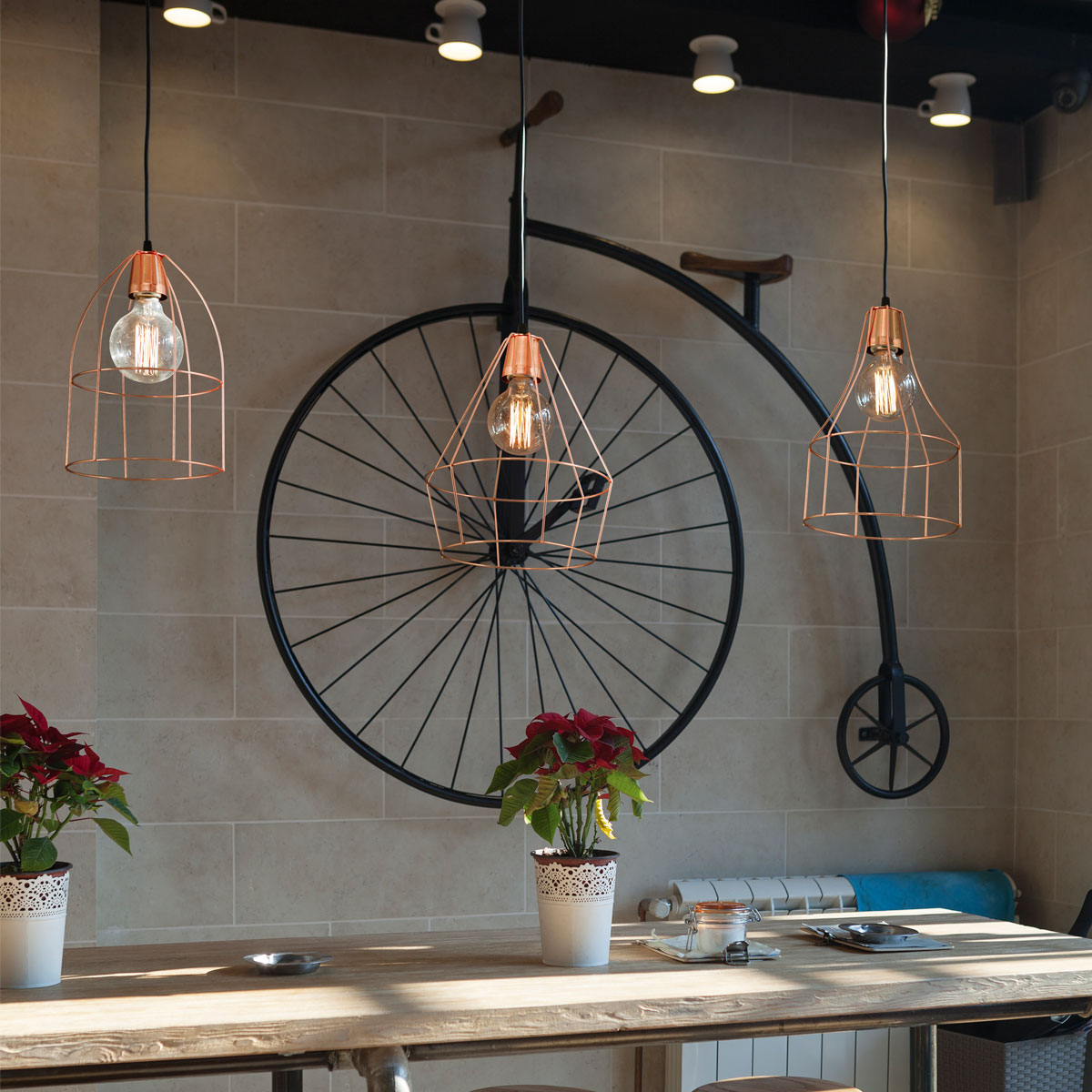 Lámpara Colgante Para 2 Luces Jaula Botella Vintage + Riel (Negro, Blanco, Cobre, Oxidado)