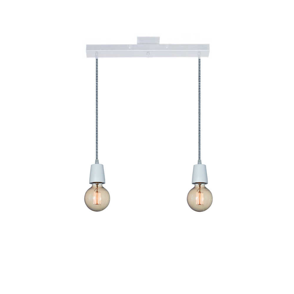 Colgante para 2 Luces E27 de Cable Textil + Riel Color Blanco